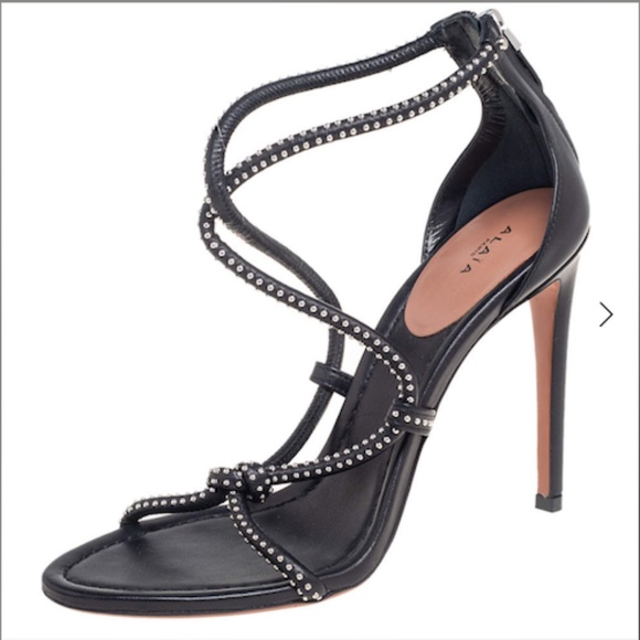 Alaia Black Leather Studded Cross Strappy Sandals Size 41 - Picture 1 of 6